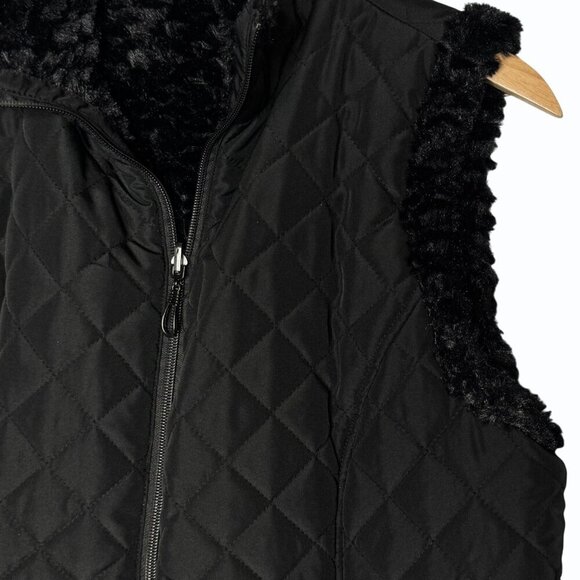 Denim & Co Reversible Zip Front Textured Faux Fur Quilted Vest Size XS Capsule - Picture 2 of 13